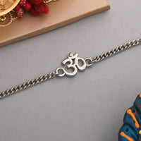 Thumbnail for trueBrowns Auspicious Om Silver Tone Bracelet Style Rakhi