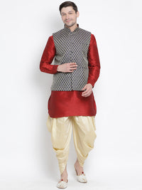 Thumbnail for VM by Vastramay Men's Maroon Silk Blend Jacket, Kurta And Dhoti Set - Distacart