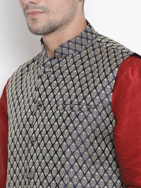 Thumbnail for VM by Vastramay Men's Maroon Silk Blend Jacket, Kurta And Dhoti Set - Distacart