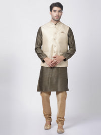 Thumbnail for VM by Vastramay Men's Black Silk Blend Jacket, Kurta And Pyjama Set - Distacart
