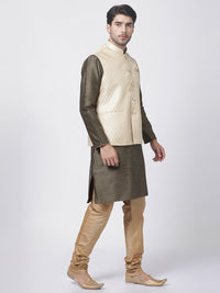 Thumbnail for VM by Vastramay Men's Black Silk Blend Jacket, Kurta And Pyjama Set - Distacart