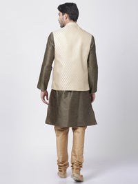 Thumbnail for VM by Vastramay Men's Black Silk Blend Jacket, Kurta And Pyjama Set - Distacart