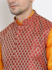 Thumbnail for VM by Vastramay Men's Orange Silk Blend Jacket, Kurta And Dhoti Set - Distacart