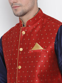 Thumbnail for VM by Vastramay Men's Deep Blue Silk Blend Jacket, Kurta And Pyjama Set - Distacart