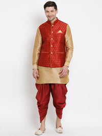 Thumbnail for VM by Vastramay Men's Gold Silk Blend Jacket, Kurta And Dhoti Set - Distacart