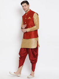 Thumbnail for VM by Vastramay Men's Gold Silk Blend Jacket, Kurta And Dhoti Set - Distacart