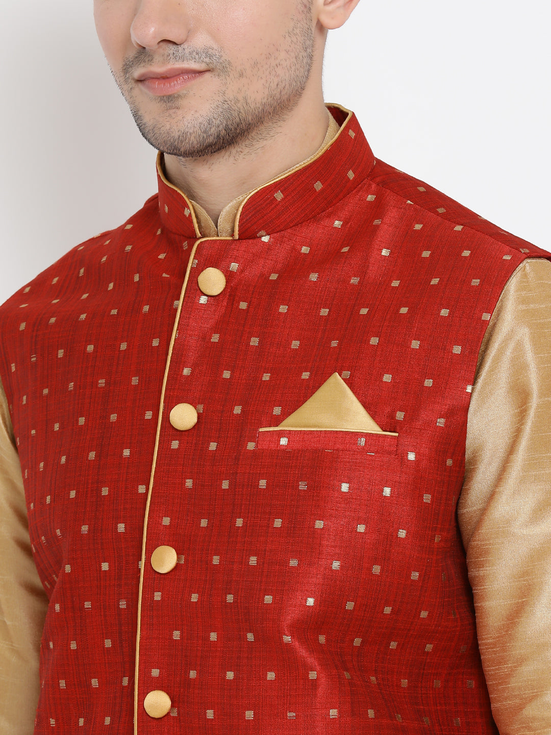 VM by Vastramay Men's Gold Silk Blend Jacket, Kurta And Dhoti Set - Distacart