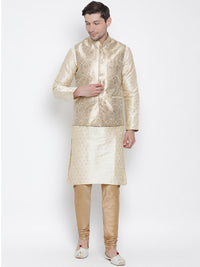 Thumbnail for VM by Vastramay Men's Gold Silk Blend Jacket, Kurta And Pyjama Set - Distacart