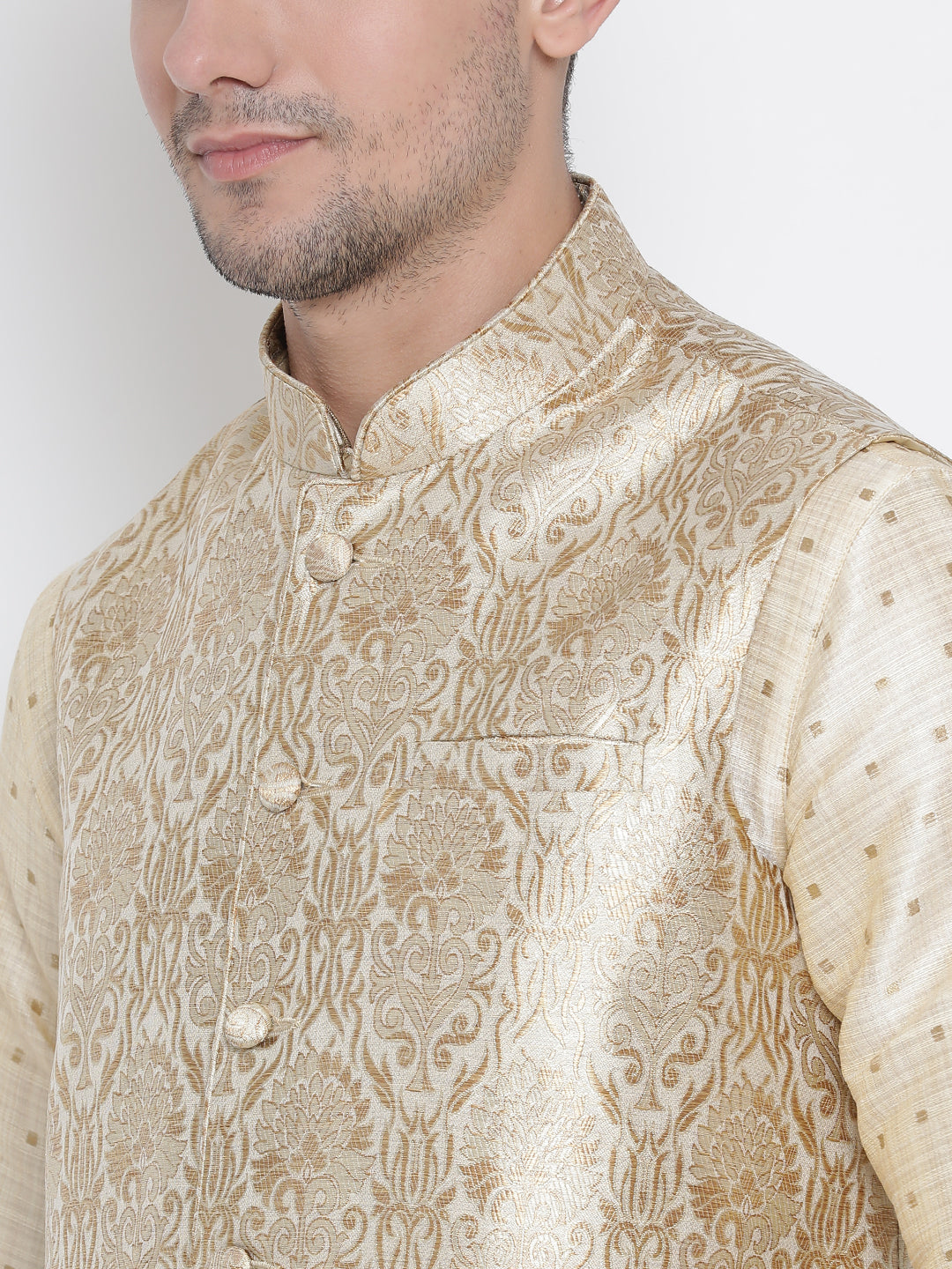 VM by Vastramay Men's Gold Silk Blend Jacket, Kurta And Pyjama Set - Distacart