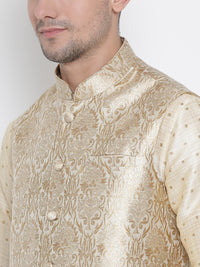 Thumbnail for VM by Vastramay Men's Gold Silk Blend Jacket, Kurta And Pyjama Set - Distacart