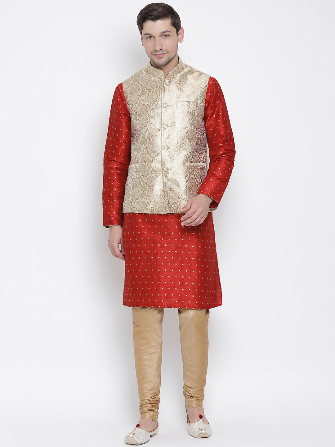 VM by Vastramay Men's Maroon Silk Blend Jacket, Kurta And Pyjama Set - Distacart