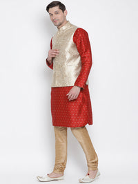 Thumbnail for VM by Vastramay Men's Maroon Silk Blend Jacket, Kurta And Pyjama Set - Distacart