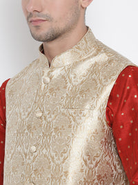 Thumbnail for VM by Vastramay Men's Maroon Silk Blend Jacket, Kurta And Pyjama Set - Distacart