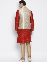 Thumbnail for VM by Vastramay Men's Maroon Silk Blend Jacket, Kurta And Pyjama Set - Distacart