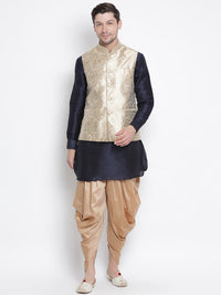 Thumbnail for VM by Vastramay Men's Dark Blue Silk Blend Jacket, Kurta And Dhoti Set - Distacart