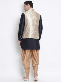 Thumbnail for VM by Vastramay Men's Dark Blue Silk Blend Jacket, Kurta And Dhoti Set - Distacart