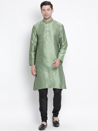 Thumbnail for VM by Vastramay Men's Light Green Silk Blend Kurta Pyjama Set - Distacart