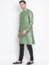 Thumbnail for VM by Vastramay Men's Light Green Silk Blend Kurta Pyjama Set - Distacart