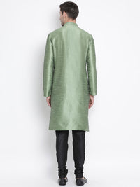 Thumbnail for VM by Vastramay Men's Light Green Silk Blend Kurta Pyjama Set - Distacart