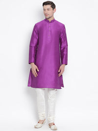 Thumbnail for VM by Vastramay Men's Purple Silk Blend Kurta Pyjama Set - Distacart