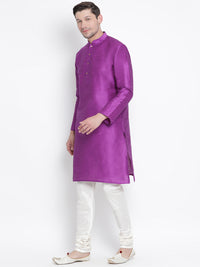 Thumbnail for VM by Vastramay Men's Purple Silk Blend Kurta Pyjama Set - Distacart