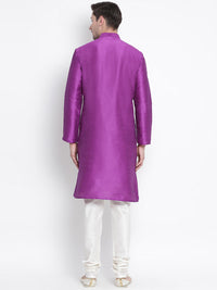 Thumbnail for VM by Vastramay Men's Purple Silk Blend Kurta Pyjama Set - Distacart