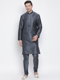 Thumbnail for VM by Vastramay Men's Grey Silk Blend Kurta Pyjama Set - Distacart