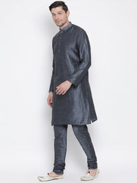 Thumbnail for VM by Vastramay Men's Grey Silk Blend Kurta Pyjama Set - Distacart