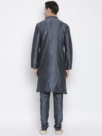 Thumbnail for VM by Vastramay Men's Grey Silk Blend Kurta Pyjama Set - Distacart