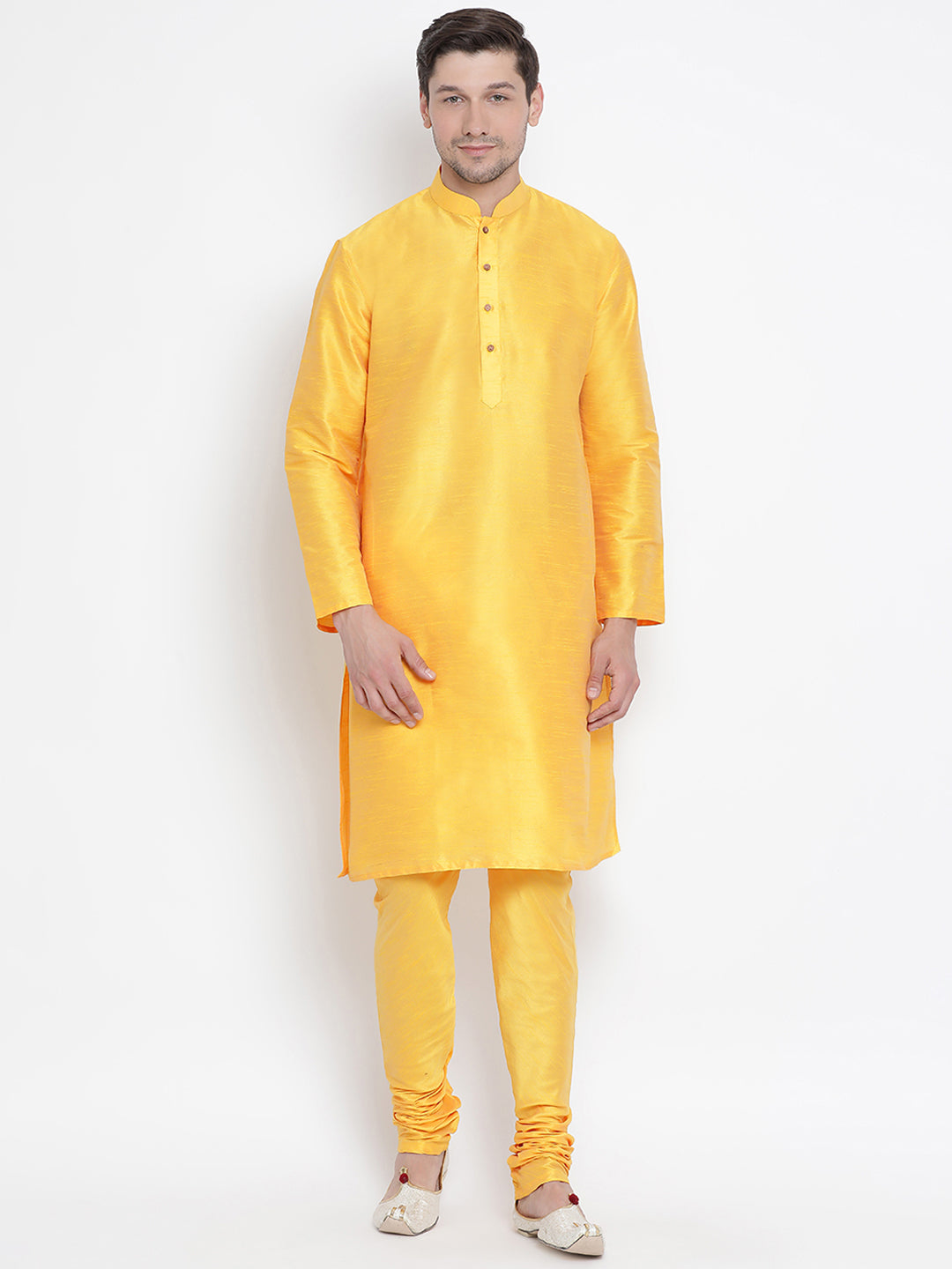VM by Vastramay Men's Yellow Silk Blend Kurta Pyjama Set - Distacart