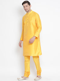 Thumbnail for VM by Vastramay Men's Yellow Silk Blend Kurta Pyjama Set - Distacart