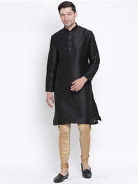 Thumbnail for VM by Vastramay Men's Black Silk Blend Kurta Pyjama Set - Distacart