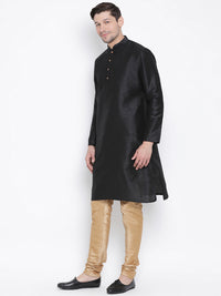 Thumbnail for VM by Vastramay Men's Black Silk Blend Kurta Pyjama Set - Distacart