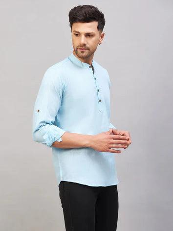 Fabmade Men Blue Solid Short Kurta - Distacart