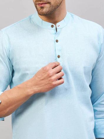 Fabmade Men Blue Solid Short Kurta - Distacart