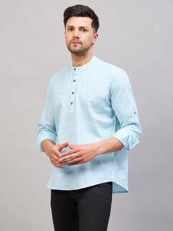 Fabmade Men Blue Solid Short Kurta - Distacart