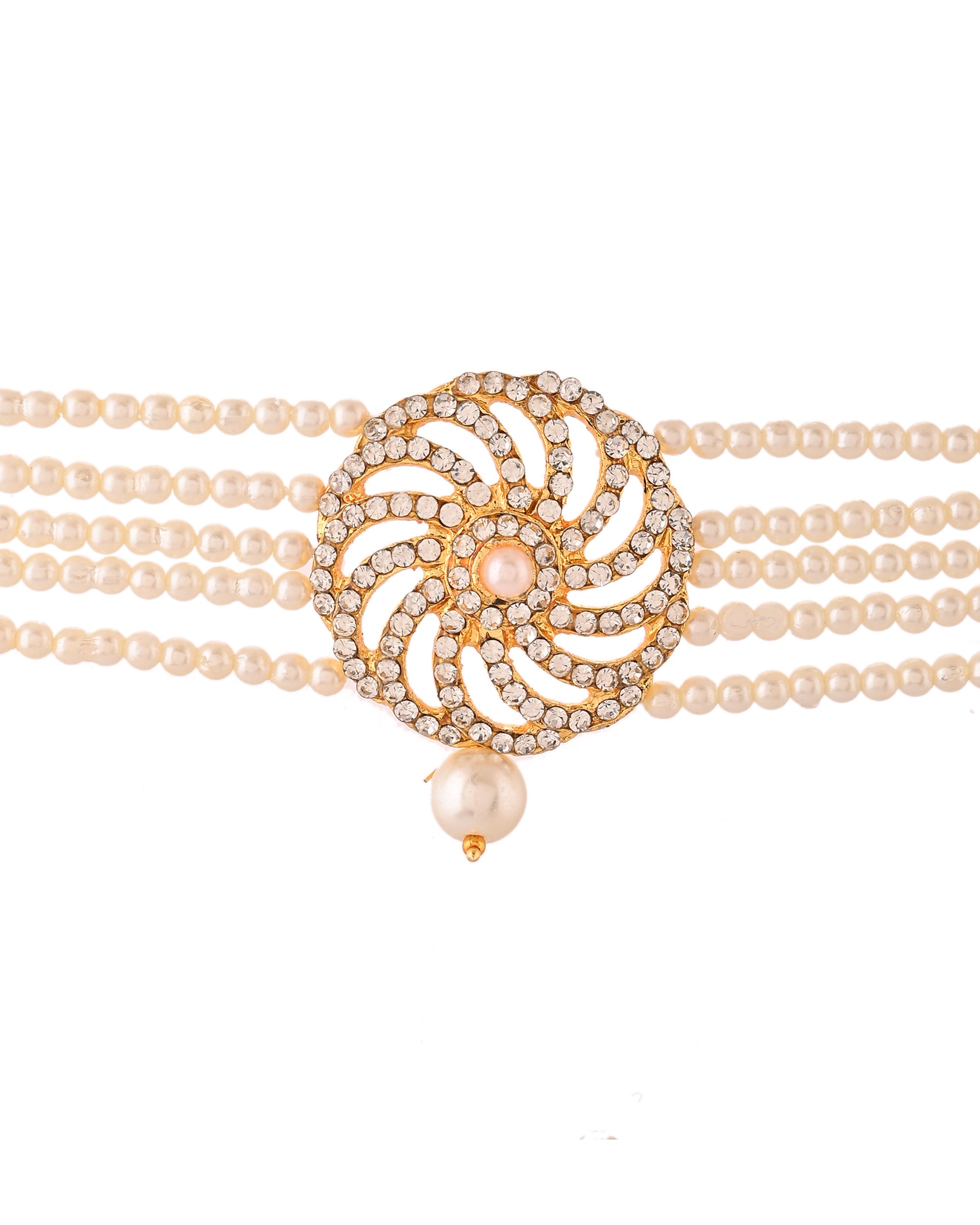 VOJ Gold Polished Stone And Pearl Studded Traditional Chokar Set