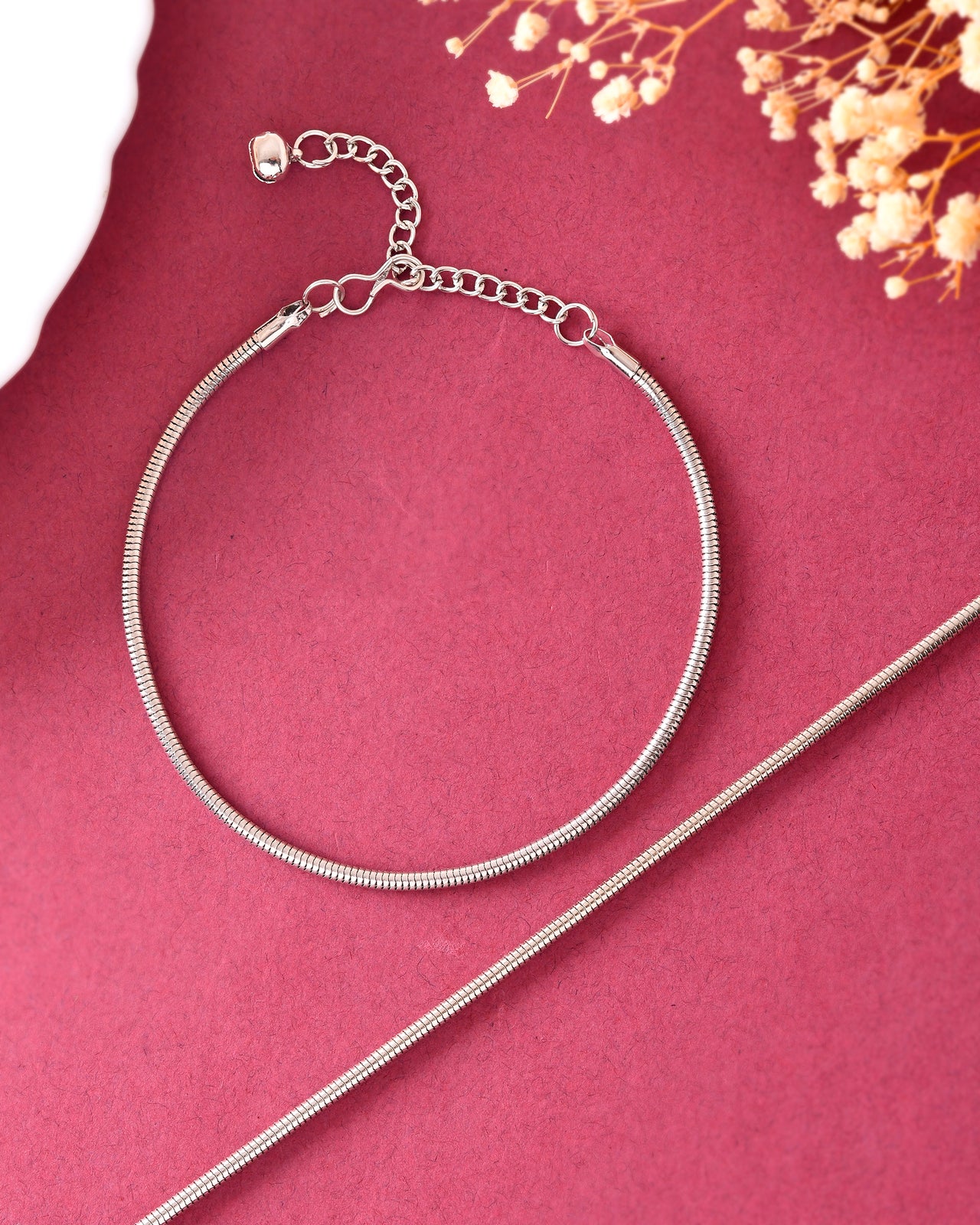 VOJ Set Of 2 Silver Plated Snake Anklet