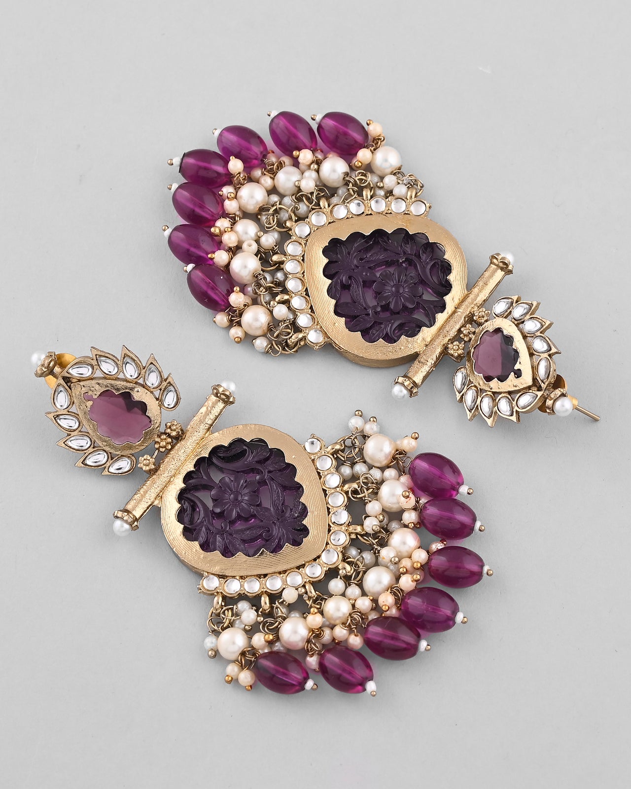VOJ Gold Plated Purple Colour Drop And Dangle Statement Earrings