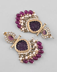 Thumbnail for VOJ Gold Plated Purple Colour Drop And Dangle Statement Earrings