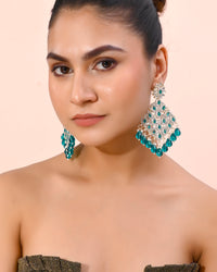 Thumbnail for VOJ Traditional Gold Plated Green & White AD Stone Statement Earrings