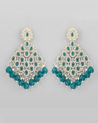 Thumbnail for VOJ Traditional Gold Plated Green & White AD Stone Statement Earrings