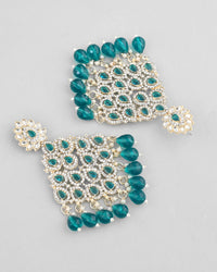 Thumbnail for VOJ Traditional Gold Plated Green & White AD Stone Statement Earrings
