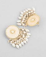 Thumbnail for VOJ Gold-Polished White circular Earrings With Pearls - Distacart