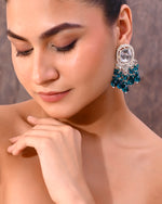 Thumbnail for VOJ Silver Plated Kundan Earrings with Teal colour Pearls - Distacart