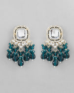 Thumbnail for VOJ Silver Plated Kundan Earrings with Teal colour Pearls - Distacart