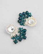 Thumbnail for VOJ Silver Plated Kundan Earrings with Teal colour Pearls - Distacart