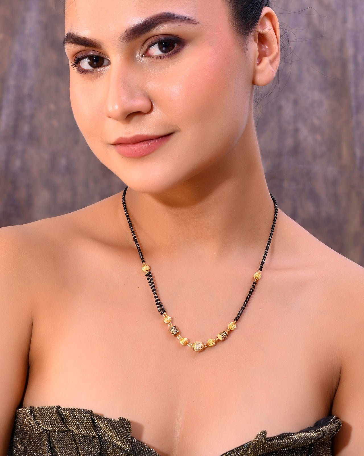 VOJ Gold Plated Stone Studded Cricular shaped Mangalsutra