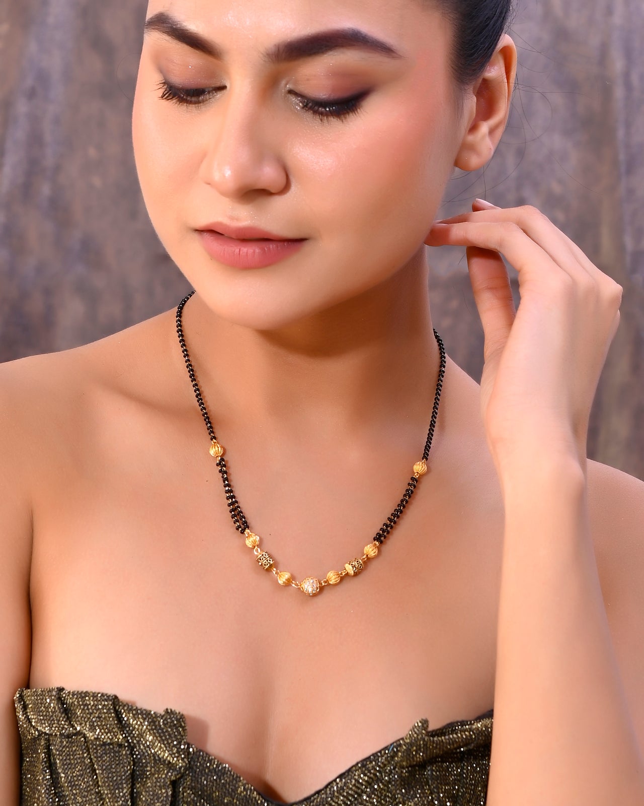 VOJ Gold Plated Stone Studded Cricular shaped Mangalsutra