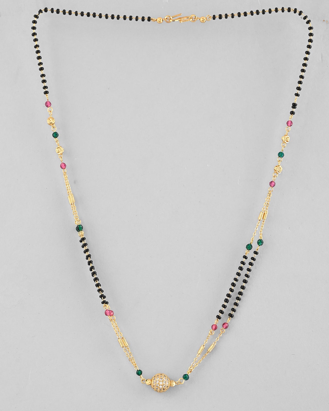 VOJ Gold-Plated AD-Studded & Beaded Layered Mangalsutra